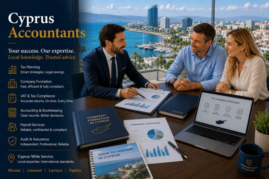 Find trusted Cyprus accountants offering tax planning, company formation, VAT compliance, bookkeeping, payroll, audit services, and business advisory support across Cyprus.