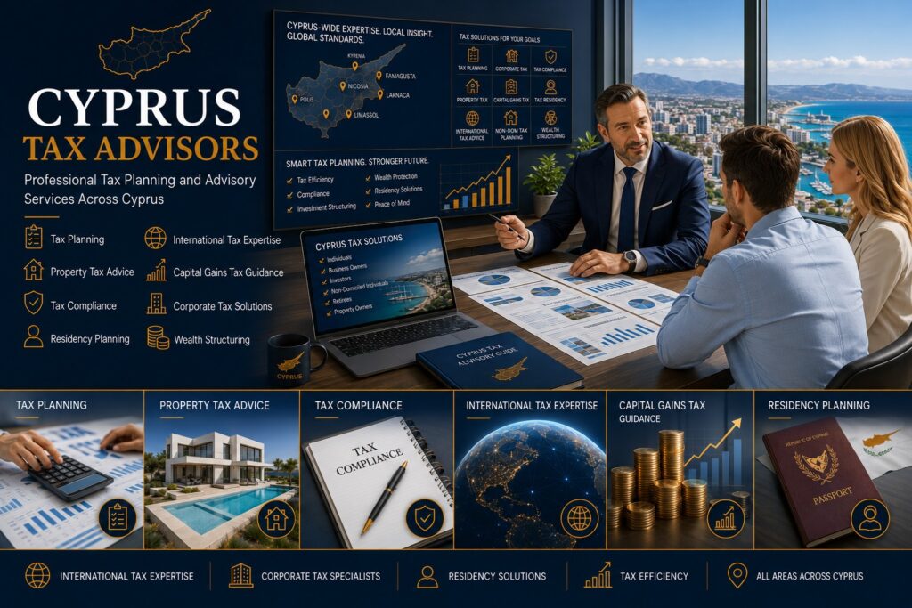 Professional Cyprus tax advisors providing tax planning, residency advice, property tax guidance, corporate tax solutions and international tax expertise for investors, businesses and property owners across Cyprus.
