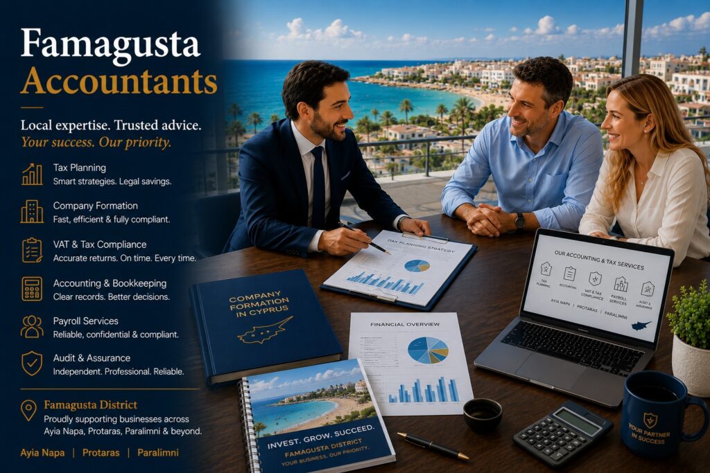 Compare trusted accountants in Famagusta District, including Ayia Napa, Protaras and Paralimni. Find expert tax, VAT, bookkeeping, payroll and company formation services.