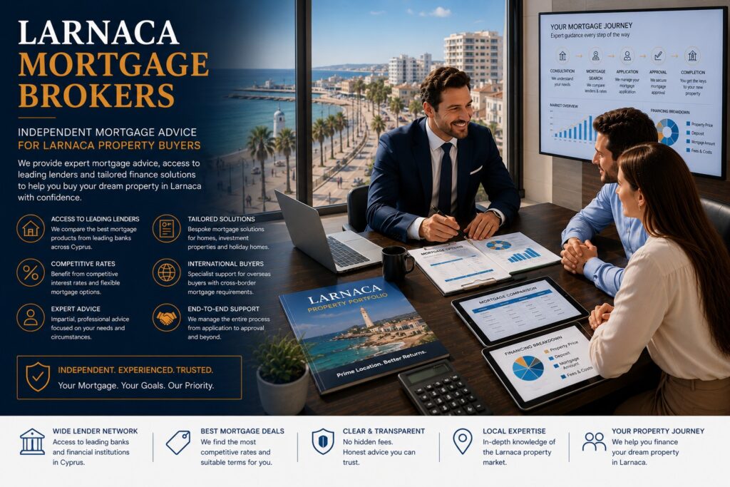 Independent Larnaca mortgage brokers providing mortgage advice, lender access and property finance solutions for Cyprus property buyers.