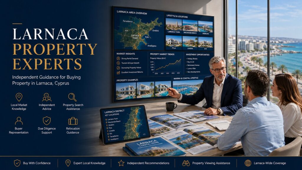 Professional Larnaca property experts providing independent guidance to overseas buyers, presenting property market insights, coastal developments, relocation opportunities and investment properties across Larnaca and surrounding communities.