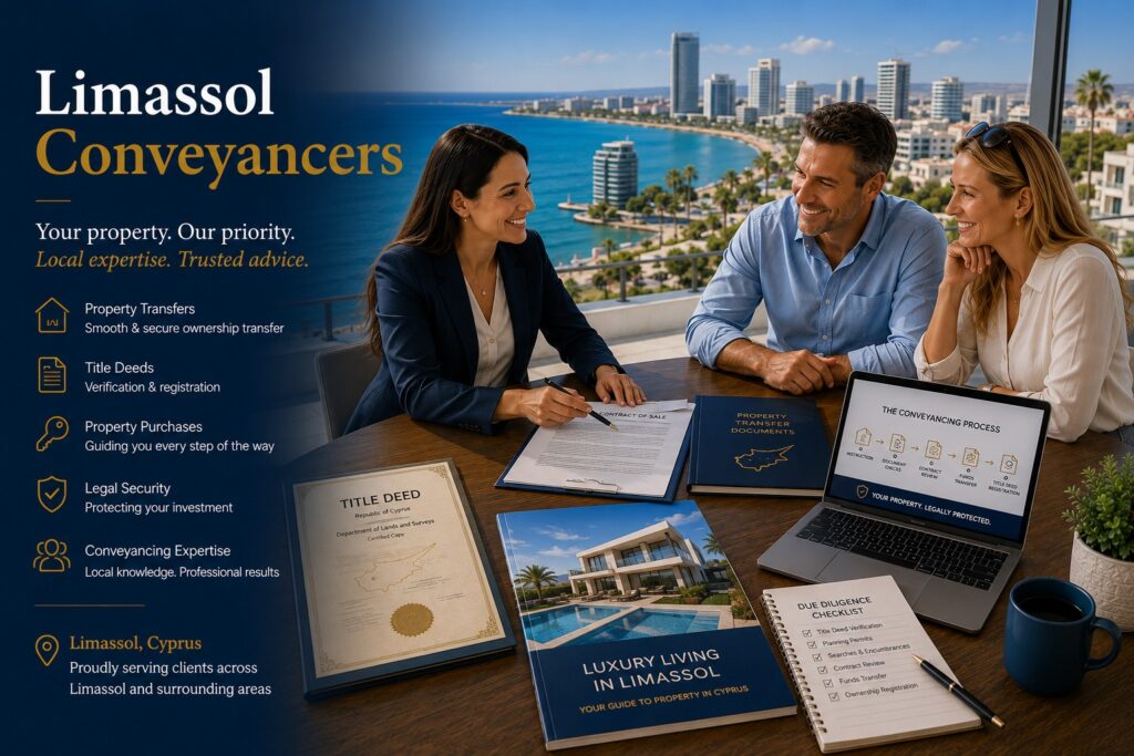 Limassol conveyancers directory list. Conveyancing in Limassol is the legal process of transferring ownership of immovable property from a seller to a buyer.