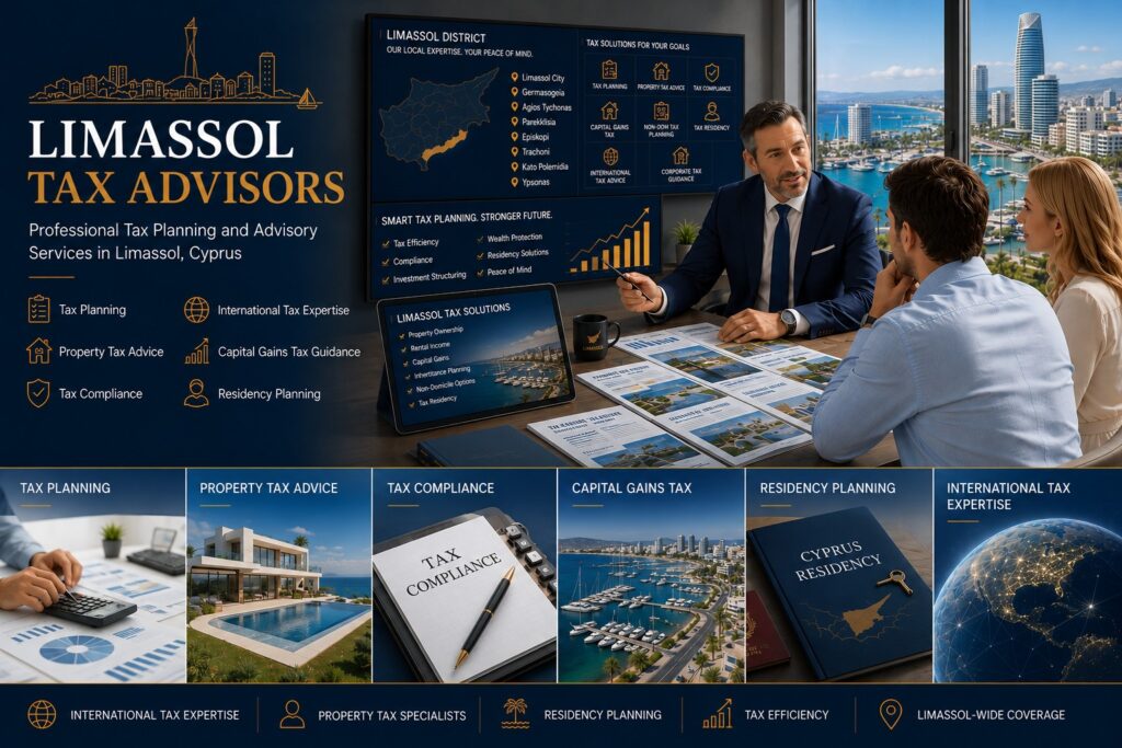 Limassol tax advisors offering corporate tax planning, international tax expertise, wealth structuring, property tax advice and residency solutions for investors and businesses in Limassol, Cyprus.