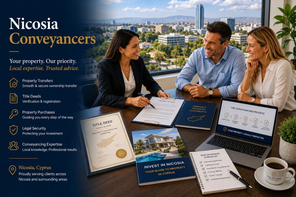 Nicosia conveyancers directory list. Conveyancing in Nicosia is the legal process of transferring ownership of immovable property from a seller to a buyer.