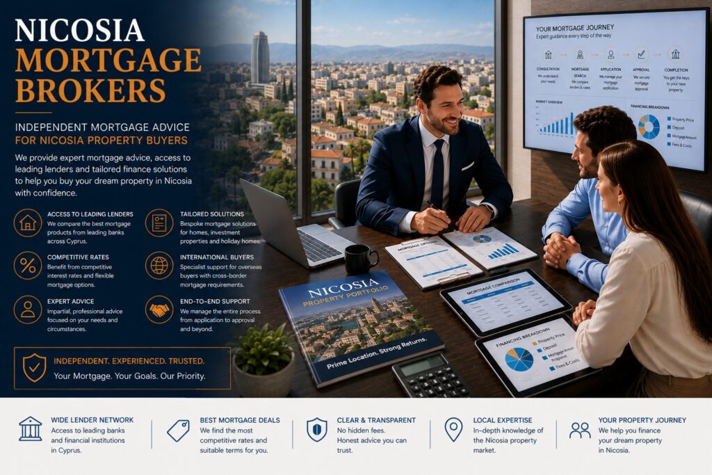 Independent Nicosia mortgage brokers helping buyers navigate mortgage approvals, property finance and home loan solutions in Cyprus.