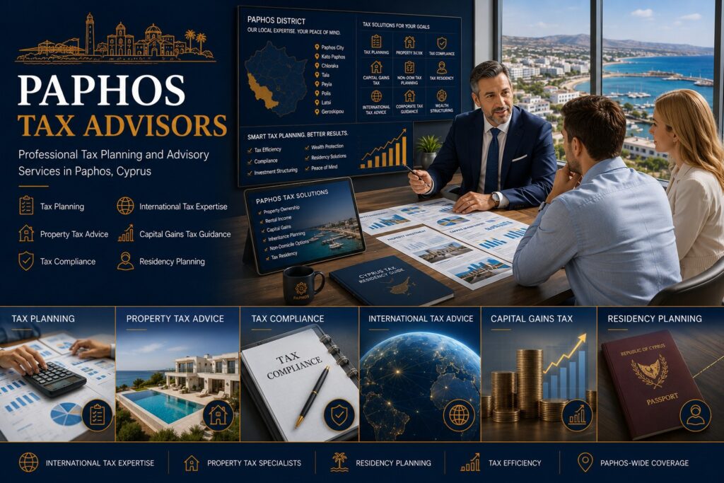 Paphos tax advisors helping overseas buyers, retirees and investors with Cyprus tax planning, residency solutions, property tax advice, capital gains tax guidance and non-dom tax strategies.