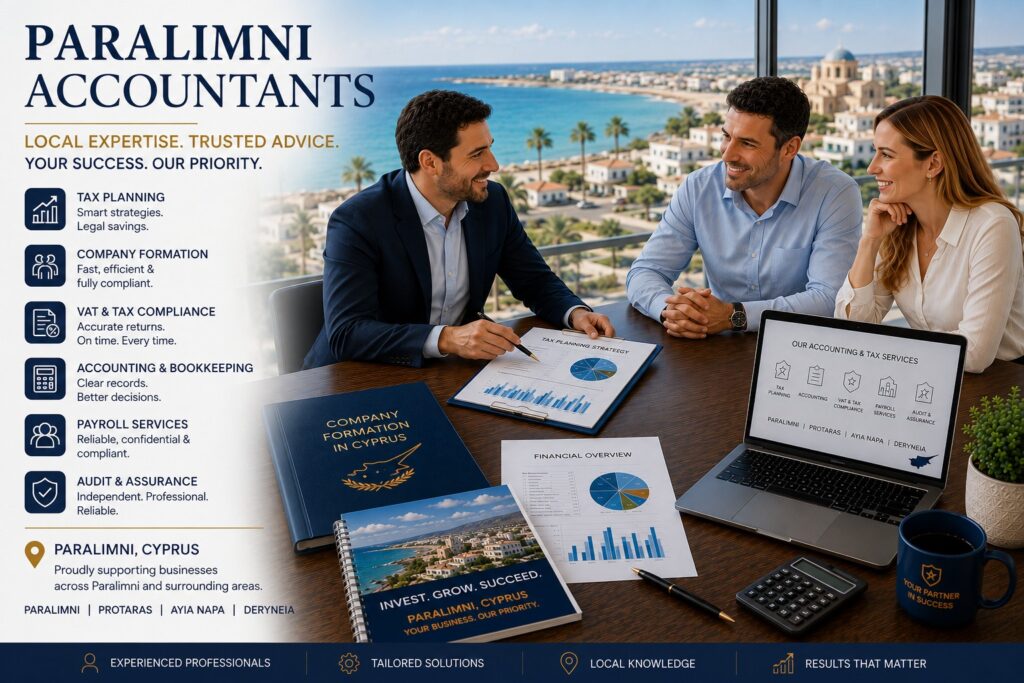 Discover reputable accountants in Paralimni providing tax planning, VAT compliance, payroll, bookkeeping, company formation and accounting support across Eastern Cyprus.