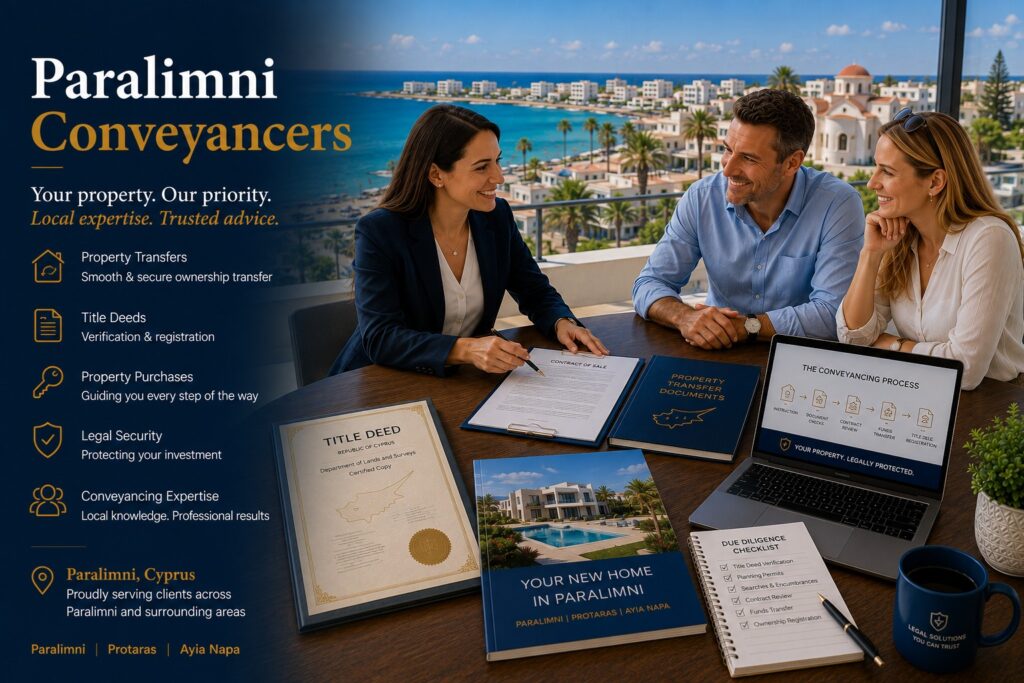 Paralimni conveyancers directory list. Conveyancing in Paralimni is the legal process of transferring ownership of immovable property from a seller to a buyer.