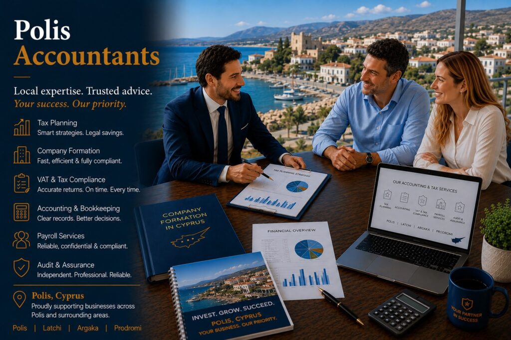 Compare accountants in Polis, Latchi and the surrounding area. Find professional tax, bookkeeping, payroll, VAT and business advisory services for residents and companies.
